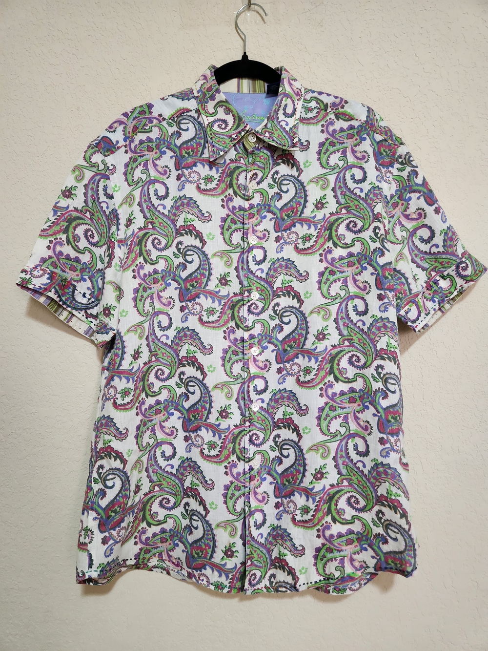 Robert Graham 100% Linen Men's Short-Sleeve Paisley Button-Up Shirt Size Large